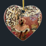 Ornamento De Cerâmica Vintage Rosa Gypsy Dancer Collage Francesa<br><div class="desc">Uma bela colagem de efeito de safra baseada em uma profunda damasco de rosa com elementos de um quadro antigo,  roteiro francês,  flores de rosa,  borboletas,  pássaro com coroa e uma dançarina de giro bonito com tambourine. As cores incluem vermelho,  russet,  cor-de-rosa,  lavanda,  marrom,  verde e ouro.</div>