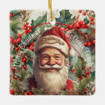 Ornamento De Cerâmica Vintage Santa Claus Santo Nicholas Christmas<br><div class="desc">Traga-se para o charme de ontem com esta ilustração de Papai Noel inspirada! Nick adorava um chapéu vermelho festivo, pintado de branco e embelezado com as palavras brilhantes "Acredite"! Perfeito para entusiastas de férias, este trabalho de arte eterno capta a espiral do Natal, fazer-o um ideal para ocasiões festivas. Personalizado...</div>