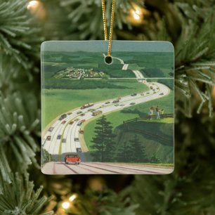 Ornamento De Cerâmica Vintage Scense American Highways, Cars Road Trip