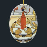 Ornamento De Cerâmica Vintage Science Fiction, Cientistas Labratórios Co<br><div class="desc">Ilustração Vintage Science Fiction futurística image laboratorial com um grupo de cosmonautas russos,  cientistas ou astronautas com intervalo jante. Eles estão comendo sua sopa de farinha líquida de grandes tubos. A sua comida inclui vitaminas,  hormonas e calorias! Design de ficção científica com retrô clássico de quadrinhos.</div>