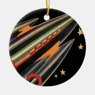 Ornamento De Cerâmica Vintage Science Fiction Roket Ship by Space Stars