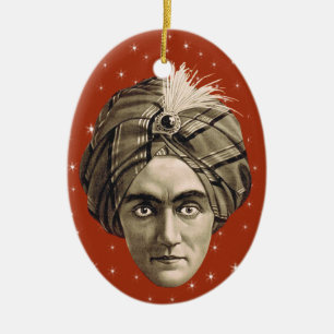 Ornamento De Cerâmica Vintage Sepia Foto Misteriosa Genie Head Turban