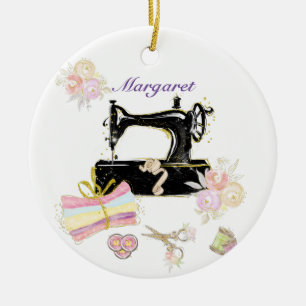Ornamento De Cerâmica Vintage Sewing Machine