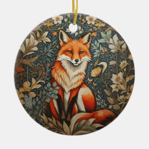 Ornamento De Cerâmica Vintage Sitting Fox William Morris Inspirou Floral