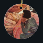 Ornamento De Cerâmica Vintage Sleeping Beauty por Jessie Willcox Smith<br><div class="desc">Vintage ilustrando o clássico conto de fadas infantil A imagem da beleza adormecida do famoso ilustrador Jessie Willcox Smith. A princesa, Beauty, está dormindo em sua bela cama rosa e o Príncipe Encantado está ao seu lado prestes a beijá-la acordada e quebrar o feitiço mágico que lhe foi colocado pela...</div>