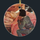 Ornamento De Cerâmica Vintage Sleeping Beauty por Jessie Willcox Smith<br><div class="desc">Vintage ilustrando o clássico conto de fadas infantil A imagem da beleza adormecida do famoso ilustrador Jessie Willcox Smith. A princesa, Beauty, está dormindo em sua bela cama rosa e o Príncipe Encantado está ao seu lado prestes a beijá-la acordada e quebrar o feitiço mágico que lhe foi colocado pela...</div>