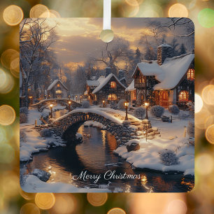 Ornamento De Cerâmica Vintage Snowy Christmas Cottages Feliz Natal
