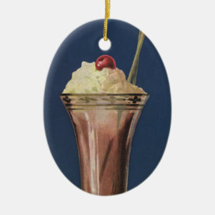 Ornamento De Cerâmica Vintage Sorvete Shake, Whipped Cream & Cherry