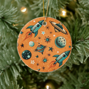 Ornamento De Cerâmica Vintage Spacecraft Rocket ships Pattern - Cosmos(1