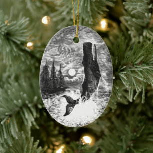 Ornamento De Cerâmica Vintage Sperm Whale Breaking, Animais Marinhos