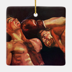 Ornamento De Cerâmica Vintage Sports Boxers, Boxers Punindo a Luta