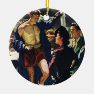 Ornamento De Cerâmica Vintage Sports Boxing, Boxer Saindo do Anel