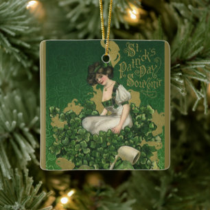 Ornamento De Cerâmica Vintage St. Patrick's Day Souvenir, Irish Lass