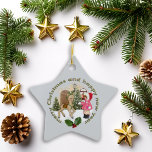 Ornamento De Cerâmica Vintage Star Ornament Girl com Cena de Cavalo de B<br><div class="desc">Um adorno de estrelas de natais vintages doce que apresenta uma menina em vermelho festivo saudando um cavalo de brinquedo em uma vila de neve. O inverno suave e os detalhes nostálgicos criam uma memória de feriado eterno. Excelente para árvores de Natal tradicionais ou com tema de livro de histórias....</div>
