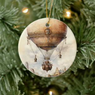 Ornamento De Cerâmica Vintage Steampunk Hot Air Balloon