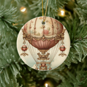 Ornamento De Cerâmica Vintage Steampunk Pink Air Balloon