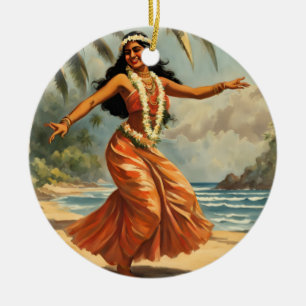 Ornamento De Cerâmica Vintage Style Havaiana Viagem Hula Girl Dançando