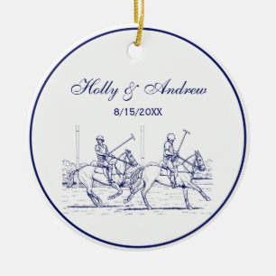 Ornamento De Cerâmica Vintage Stylized Polo Match Drawing #2 Blue