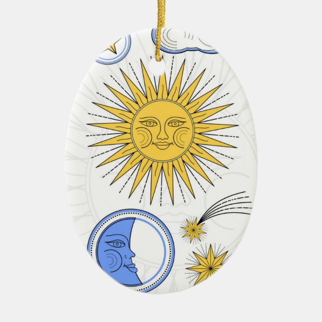 Ornamento De Cerâmica Vintage Sun e Moon (Frente)