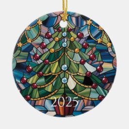 Ornamento De Cerâmica Vintage Tiffany-Style Stained Glass Christmas Tree