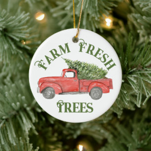Ornamento De Cerâmica Vintage Tree Fazenda Red Christmas Truck