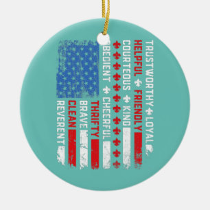 Ornamento De Cerâmica Vintage US America Flag Scouting Law Happy 4th of