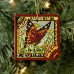 Ornamento De Cerâmica Vintage Vegetal Label Art, Borboleta Marca Beans