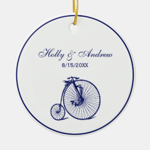 Ornamento De Cerâmica Vintage Velocipede Penny Farthing Bike Blu