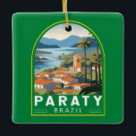 Ornamento De Cerâmica Vintage Viagem de Arte do Brasil Paraty<br><div class="desc">Design de viagem de vetor retrô parcial. Paraty é uma pequena cidade apoiada por montanhas na Costa Verde,  do Brasil,  entre o Rio de Janeiro e São Paulo.</div>