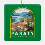 Ornamento De Cerâmica Vintage Viagem de Arte do Brasil Paraty<br><div class="desc">Design de viagem de vetor retrô parcial. Paraty é uma pequena cidade apoiada por montanhas na Costa Verde,  do Brasil,  entre o Rio de Janeiro e São Paulo.</div>