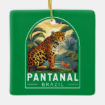 Ornamento De Cerâmica Vintage Viagem de arte Pantanal Brasil Jaguar<br><div class="desc">Design de viagem do vetor retrorreflector pantanal. O Pantanal é uma região natural que engloba a maior zona úmida tropical do mundo e os maiores prados inundados do mundo.</div>
