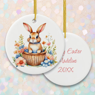 Ornamento De Cerâmica Vintage Watercolor Easter Bunny Rabbit Personalize