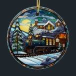 Ornamento De Cerâmica Vintage Winter Express Sstated Glass Ornament<br><div class="desc">Todos a bordo do "Winter Express Stainted Glass Ornament - Vintage Train and Mountain Lodge Decor" para uma viagem até a cena de férias mais charmosa do ano passado. Esse ornamento pitoresco apresenta uma locomotiva clássica atravessando uma passagem de montanha de neve, com um albergue acolchoado entre os pinheiros. O...</div>