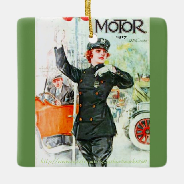 Ornamento De Cerâmica "Vintage Women and Wheels" (Frente)