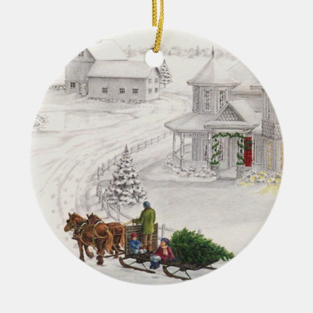 Ornamento De Cerâmica Vintage Yule (Frente)