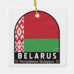 Ornamento De Cerâmica Vintagem com desgaste do emblema da Bielorrússia<br><div class="desc">O emblema angustiado da Bielorrússia,  que inclui a bandeira e o casaco de armas.</div>