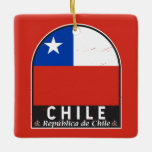 Ornamento De Cerâmica Vintagem com desgaste do emblema do Chile<br><div class="desc">O Chile afligiu o emblema com a bandeira e o casaco de armas.</div>