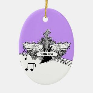 Ornamento De Cerâmica Violão elétrico preto branco roxo com asas