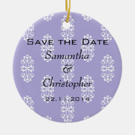 Ornamento De Cerâmica Violet Blue Casamento tema damasco Save Date (Salv