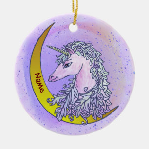 Ornamento De Cerâmica Violet Night Moon Unicórnio