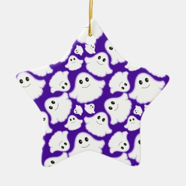 Ornamento De Cerâmica Violet Purple and White Halloween Ghost; Fantasmas (Frente)