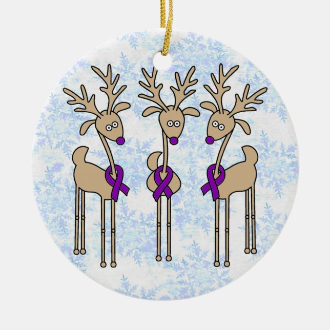 Ornamento De Cerâmica Violet Ribbon Reindeer (Linfoma de Hodgkin) (Frente)
