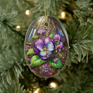 Ornamento De Cerâmica Violetas Pé de Pássaro em Flor Flores Silvestres O
