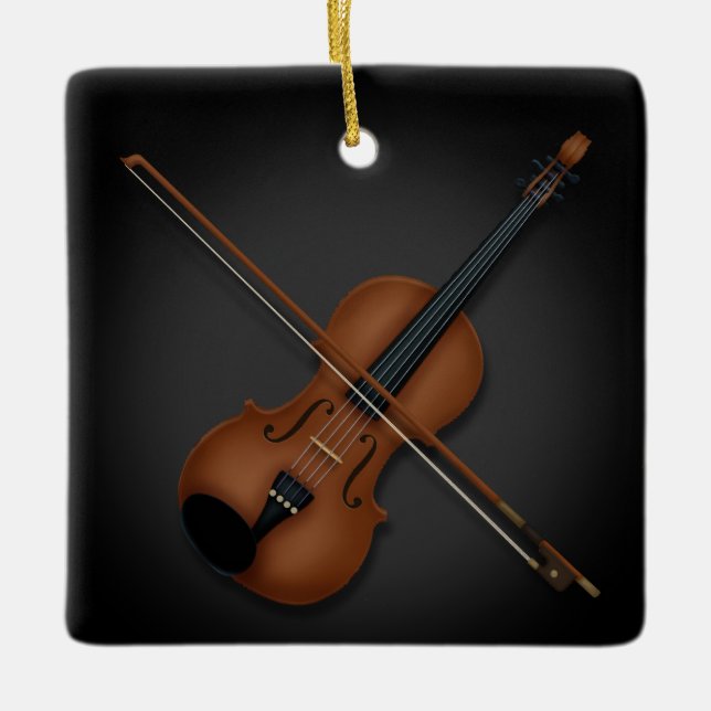 Ornamento De Cerâmica Violin & Arco Elegante Música Clássica de Dois Lad (Frente)