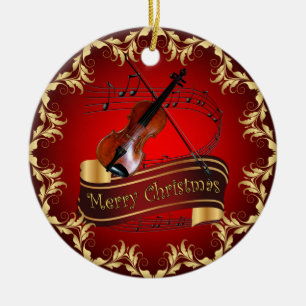 Ornamento De Cerâmica Violin ~ Musical Scroll ~ Feliz Natal ~ * ~