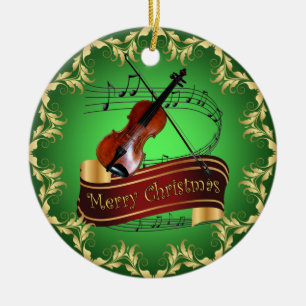 Ornamento De Cerâmica Violin ~ Musical Scroll ~ Feliz Natal ~ * ~