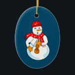 Ornamento De Cerâmica Violin Snowman<br><div class="desc">Um boneco de neve vestindo um cachecol de anotações musicais e segurando um violino é uma engraçada design de música de inverno para músicos de cordas nos aniversários,  Natal e feriados de inverno.</div>