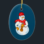 Ornamento De Cerâmica Violin Snowman<br><div class="desc">Um boneco de neve vestindo um cachecol de anotações musicais e segurando um violino é uma engraçada design de música de inverno para músicos de cordas nos aniversários,  Natal e feriados de inverno.</div>