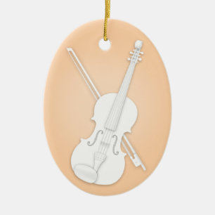 Ornamento De Cerâmica Violino branco ou Viola com Arco de cor laranja