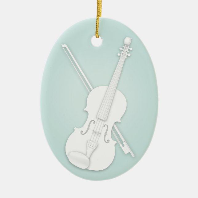 Ornamento De Cerâmica Violino branco ou Viola com música personalizada A (Frente)